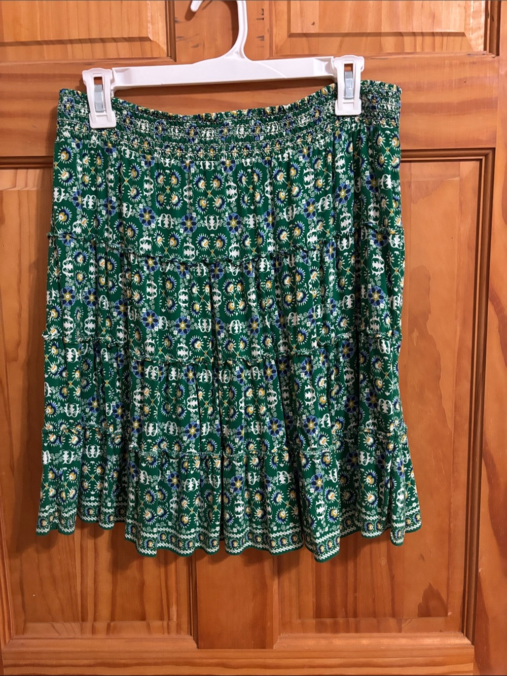 Max Studio Green Floral Smocked Tiered Skirt